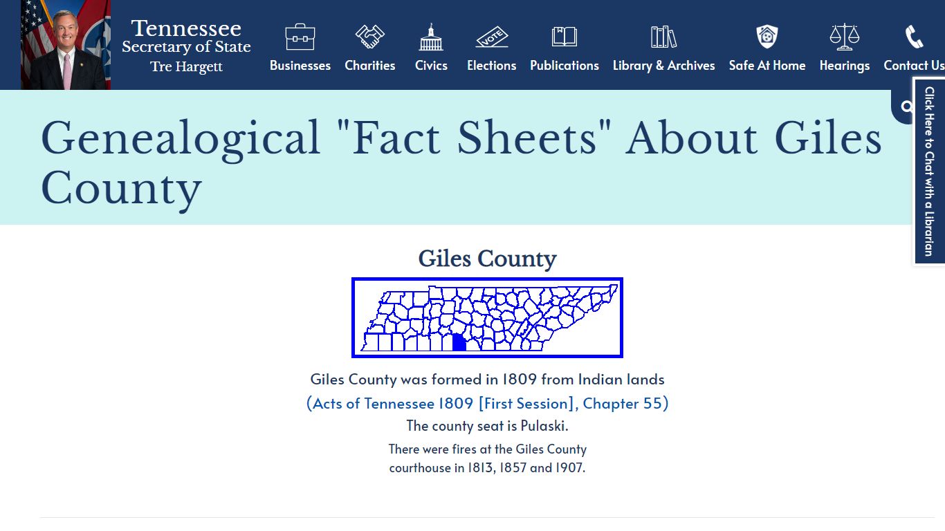 Genealogical "Fact Sheets" About Giles County | Tennessee ...