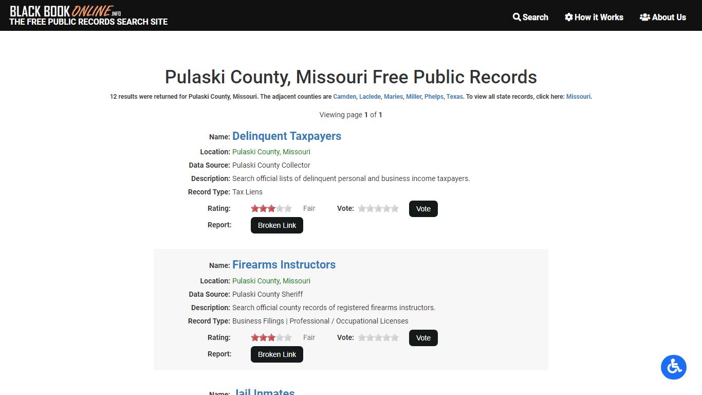 Pulaski County, MO Free Public Records - Black Book Online