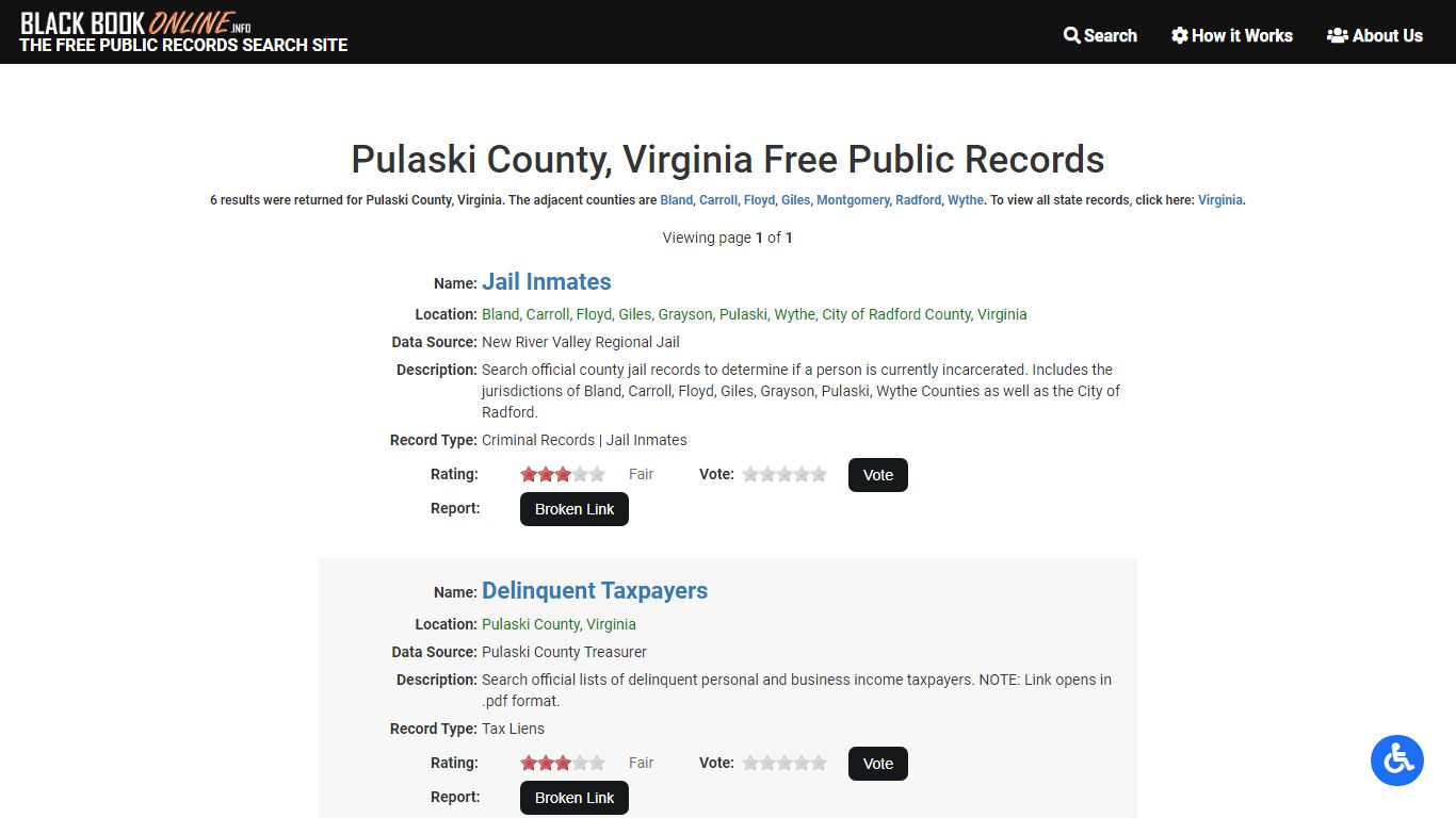 Pulaski County, VA Free Public Records - Black Book Online