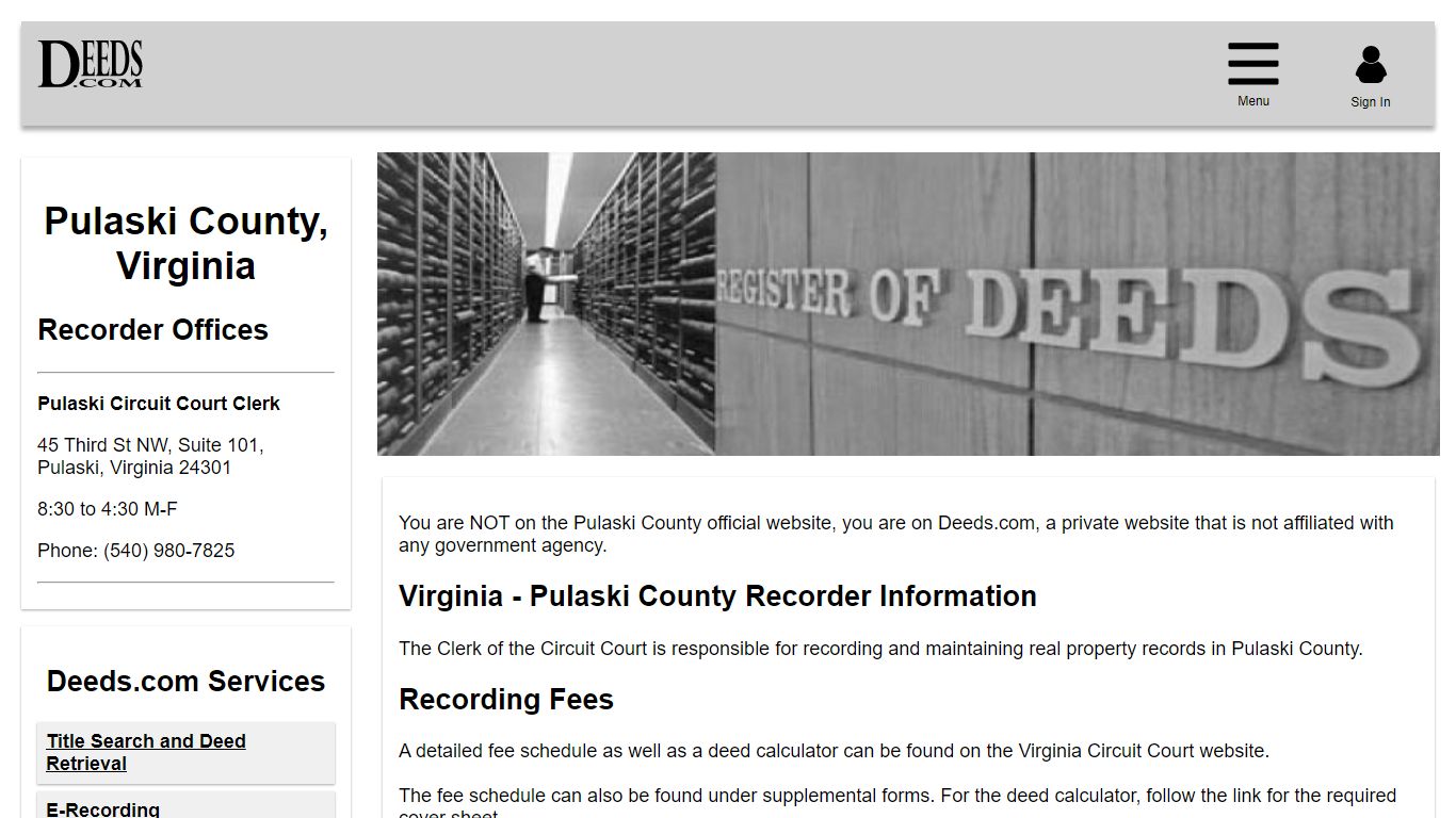 Pulaski County Recorder Information Virginia - Deeds.com